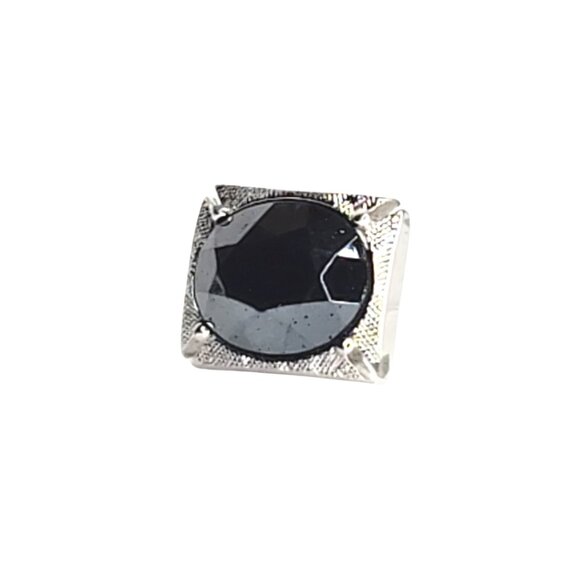 Vintage Swank Silver Tone Tie Tack With Flat Oval Black Stone Tie Pin - Picture 1 of 3